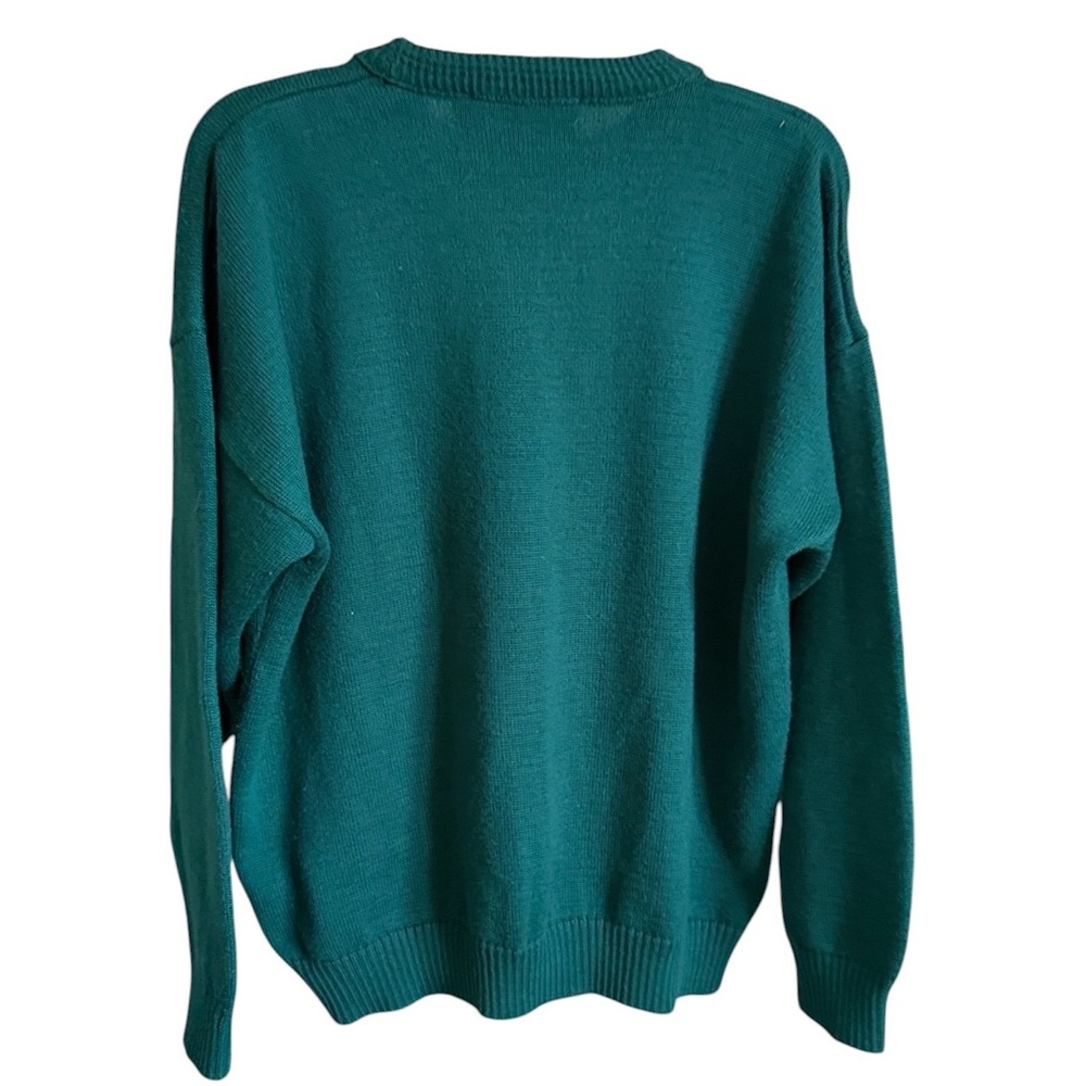 Blarney Castle Designs Golf Sweater Mens Large Teal Green Irish Knit Embroidered